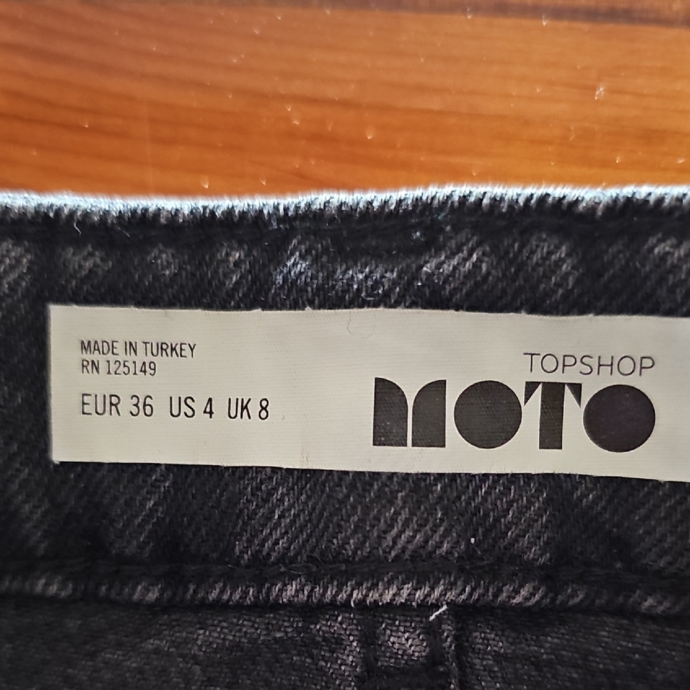 Topshop Black Denim Mini Skirt with Distressed Hem - Picture 5 of 7